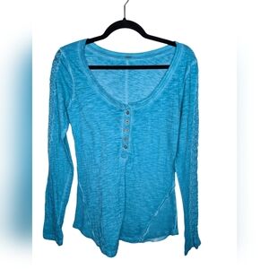 Free People Y2K blue Henley lace sleeve sz M